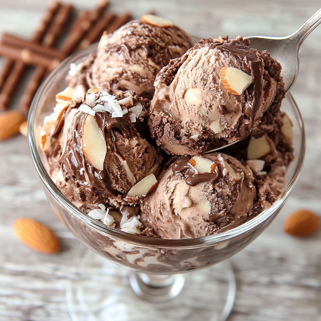 A creamy chocolate protein ice cream made using the Ninja Creami, served in a cup with graham crackers.