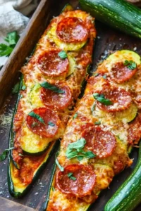 Cheesy Zucchini Pizza Canoes