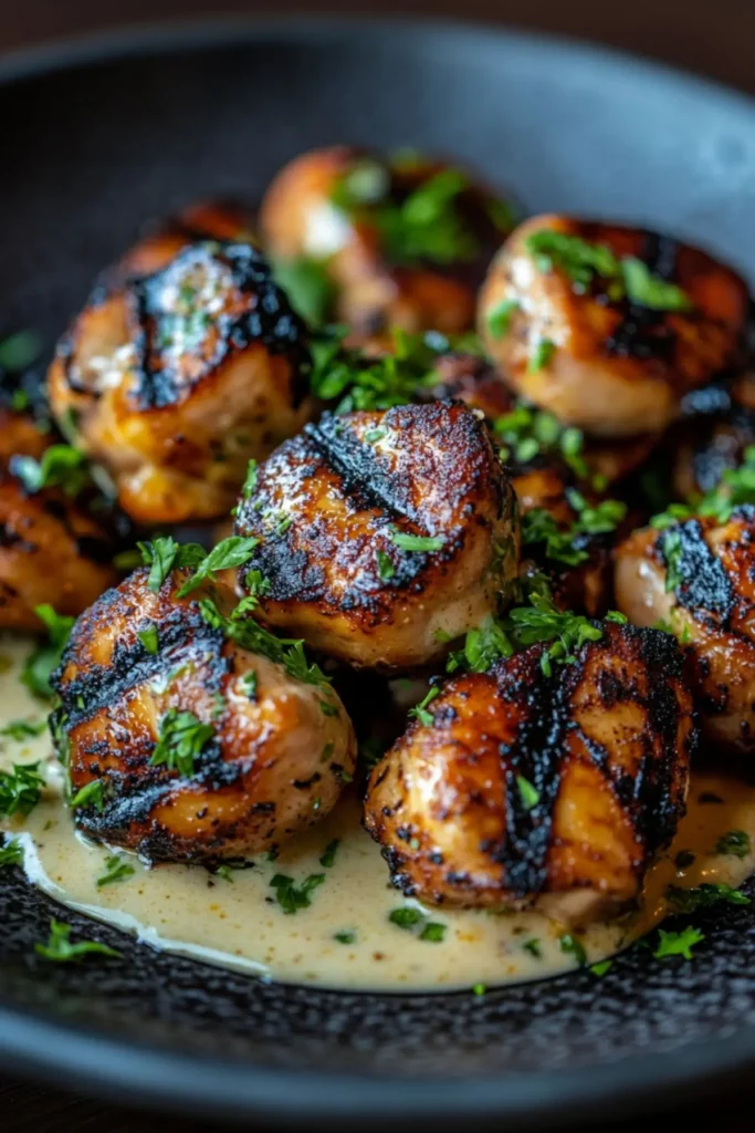 Grilled Chicken Bites with Creamy Garlic Sauce