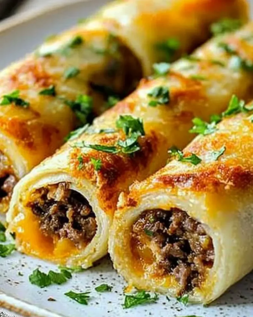 Low-carb Keto Philly Cheesesteak Roll Ups  with melted cheese and ground beef filling