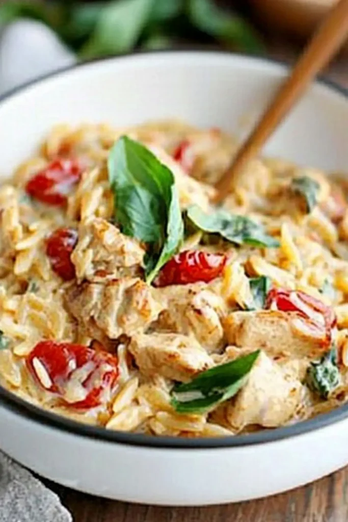 Slow Cooker Creamy Tuscan Chicken Orzo