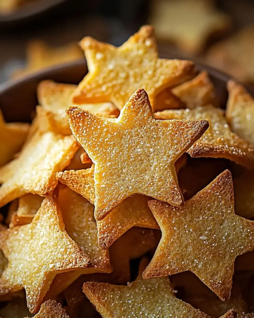 A close-up of crispyStar Bread Chips lightly dusted with sea salt, golden-brown and arranged in a rustic bowl.
